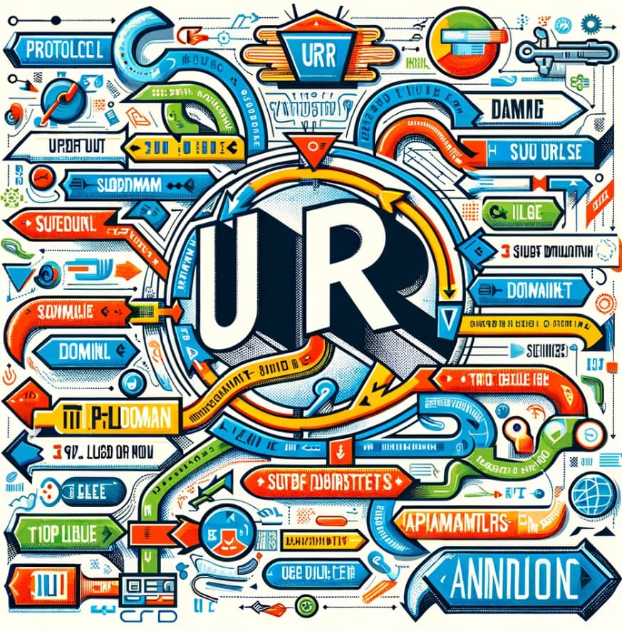 the structure of a URL, with labeled components such as protocol, subdomain, domain, etc