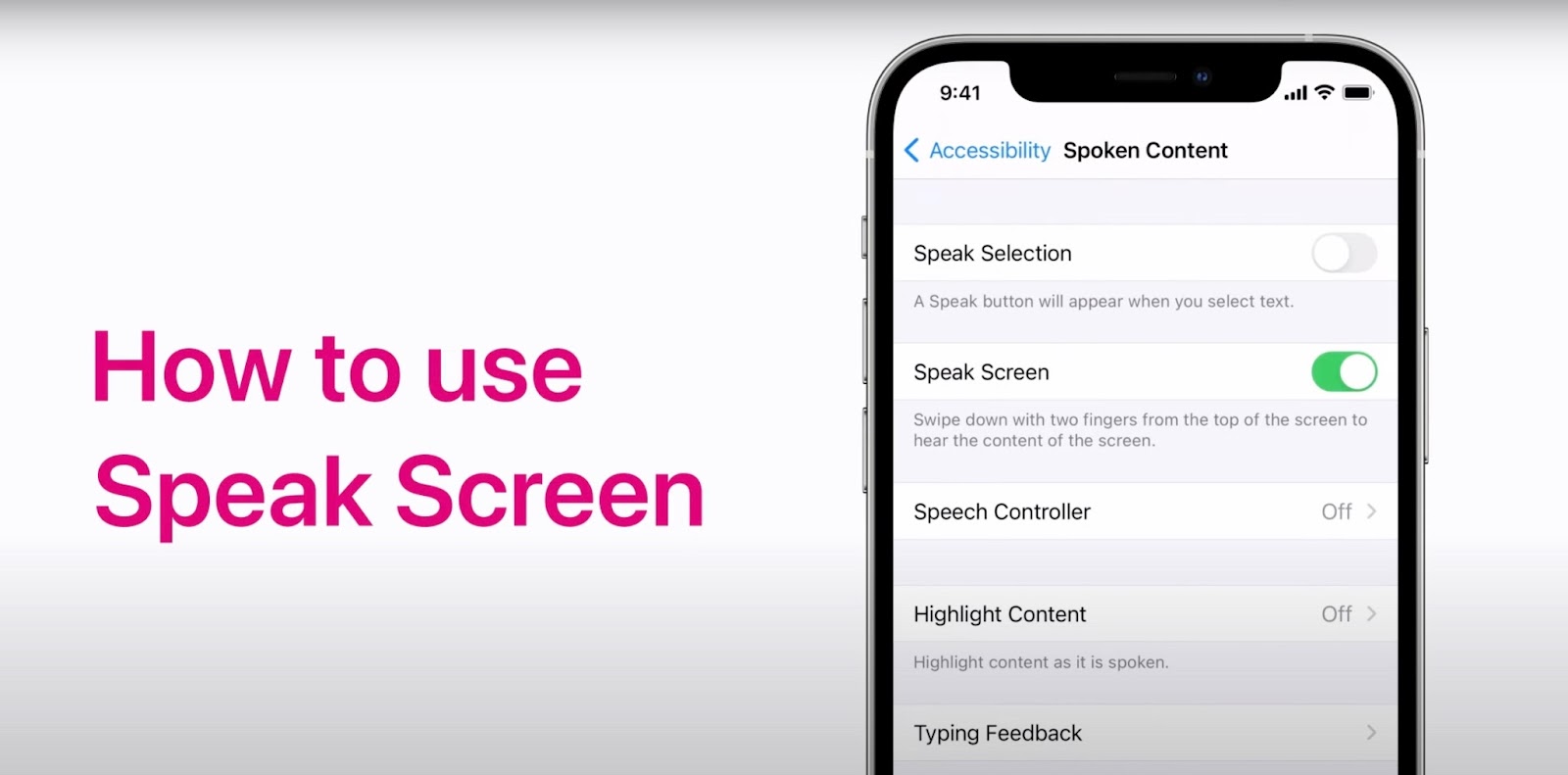 Phone screen with "Speak Screen" function